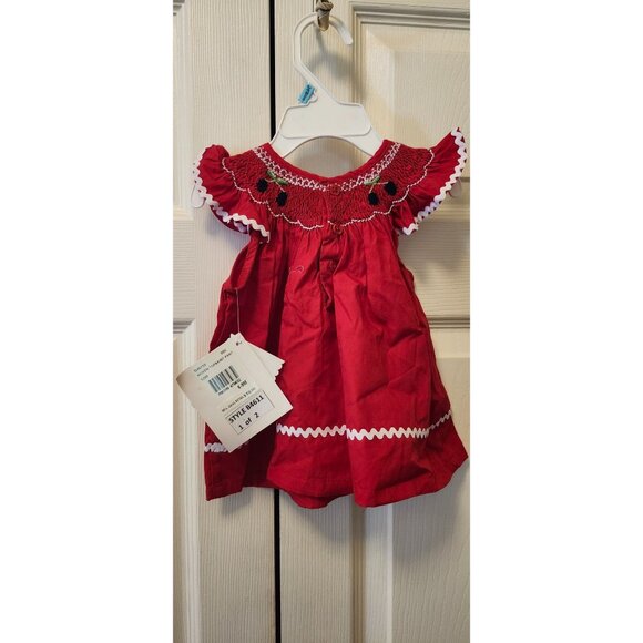 New Baby Girl Hartstrings Smocked Ric Rac Red Cherry Floral Top Pants Set 6/9 M - Picture 4 of 7